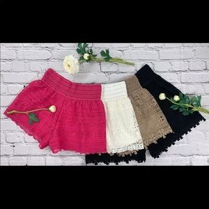 Lace Crochet Shorts Set - PINK